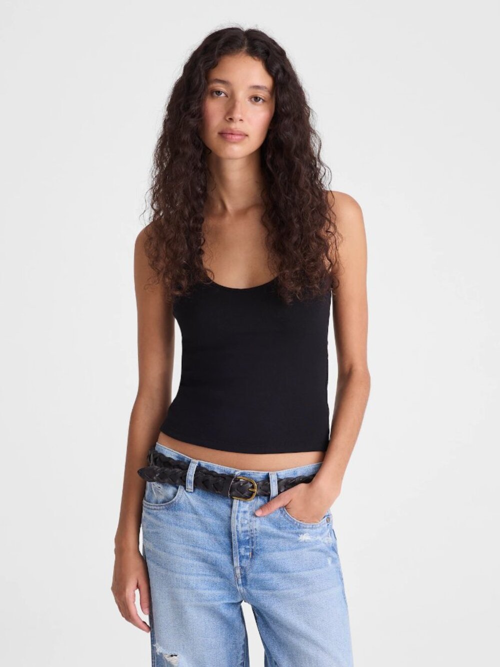Madewell Jet Black The '90s Halter Top in Compact Cotton S NWOT